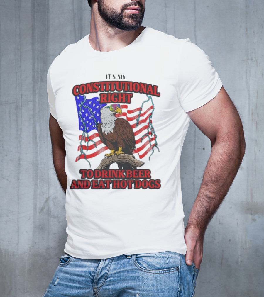 Constitutional Right Bald Eagle American Flag Drink Beer Eat Hot Dogs T-Shirt