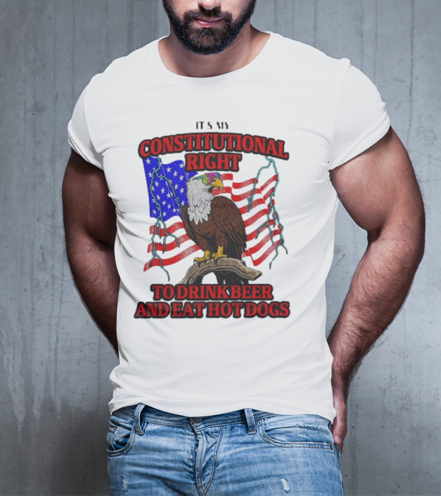 Constitutional Right Bald Eagle American Flag Drink Beer Eat Hot Dogs T-Shirt