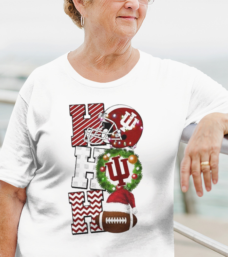 Indiana Hoosiers Football Christmas Game Day Ho Ho Ho Holiday Cheer T-Shirt