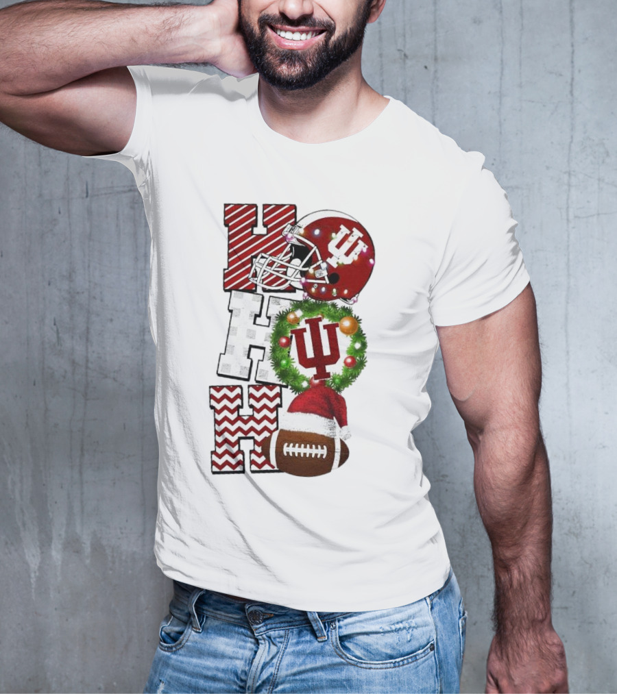 Indiana Hoosiers Football Christmas Game Day Ho Ho Ho Holiday Cheer T-Shirt