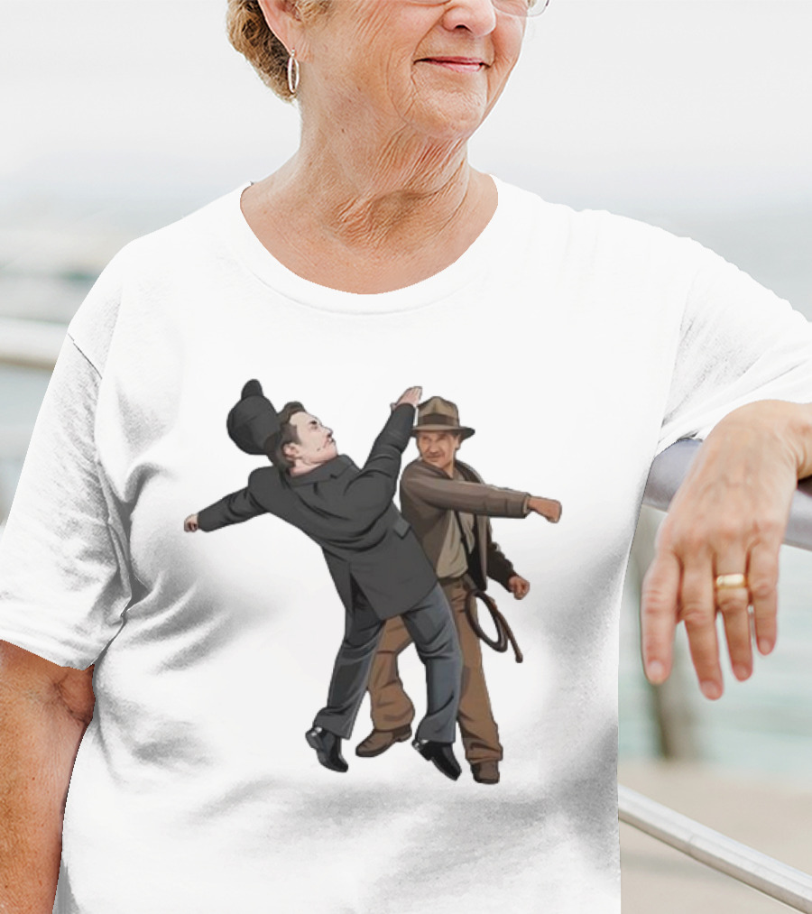 Indiana Jones Punching Elon Musk Salute Scene T-Shirt