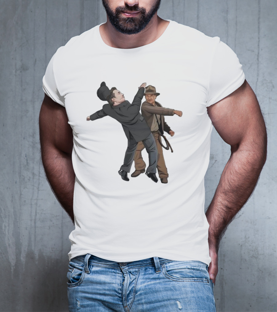 Indiana Jones Punching Elon Musk Salute Scene T-Shirt