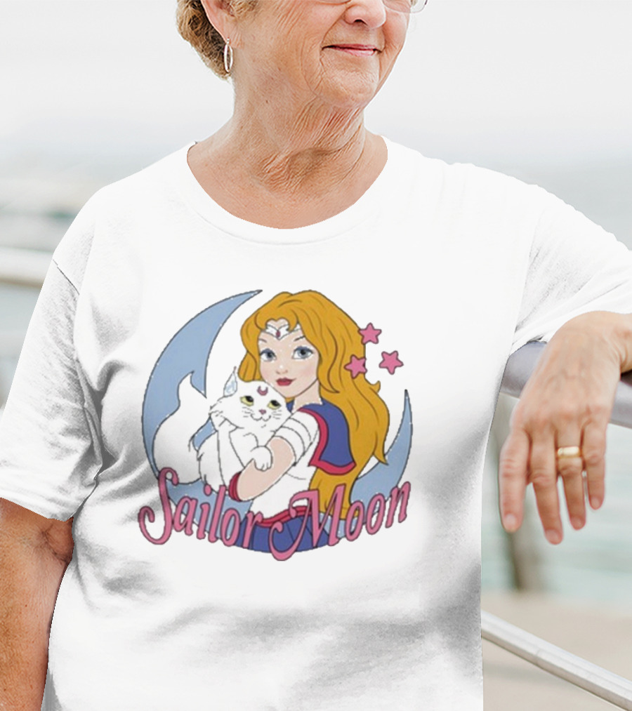 Sailor Moon Holding White Cat With Stars T-Shirt