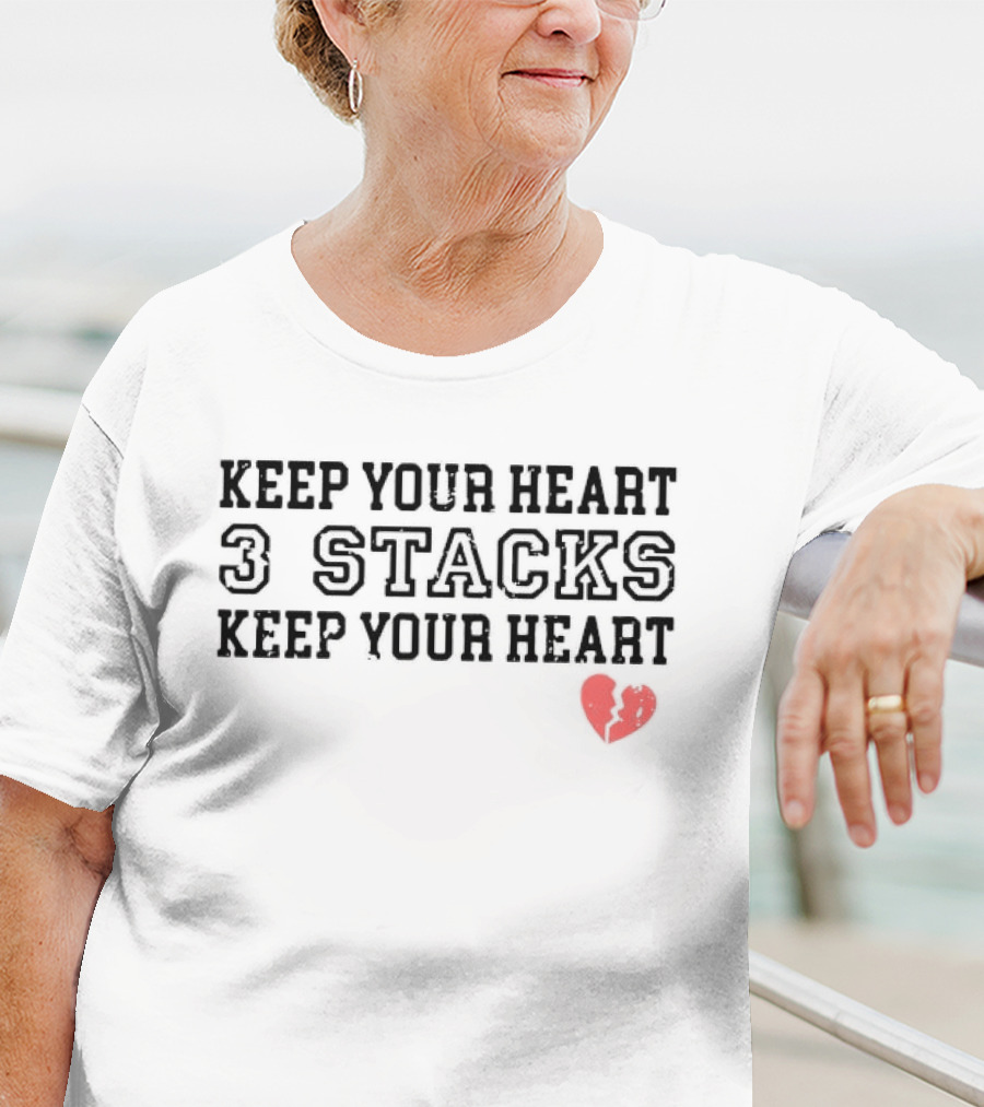 Keep Your Heart 3 Stacks Red Heart Illustration T-Shirt