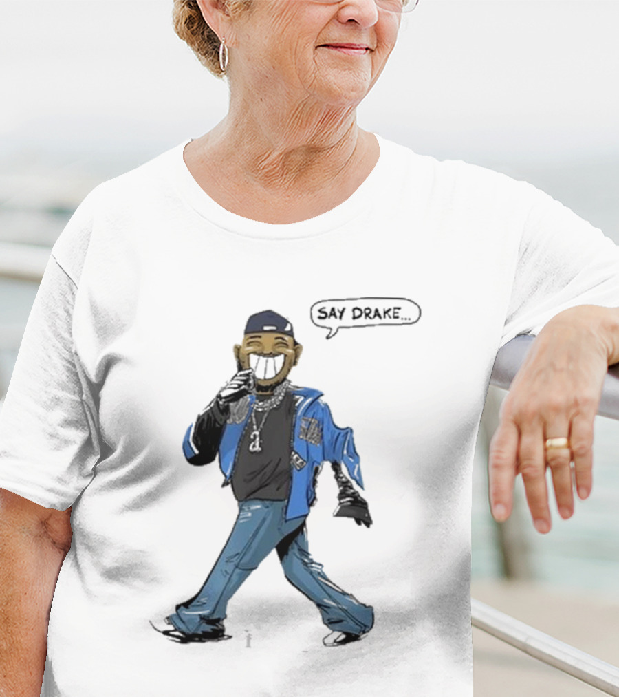 Kendrick Lamar Walking Cartoon With Baseball Cap And Blue Jacket T-Shirt