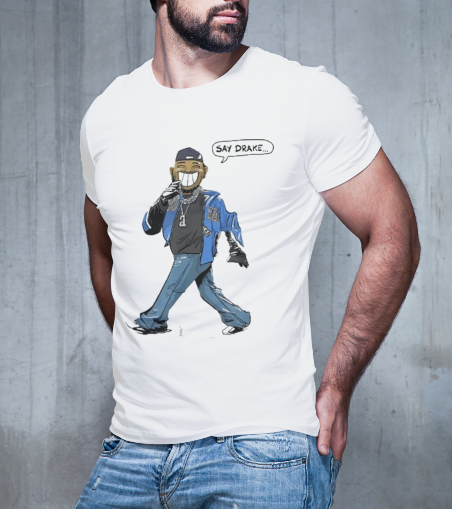 Kendrick Lamar Walking Cartoon With Baseball Cap And Blue Jacket T-Shirt