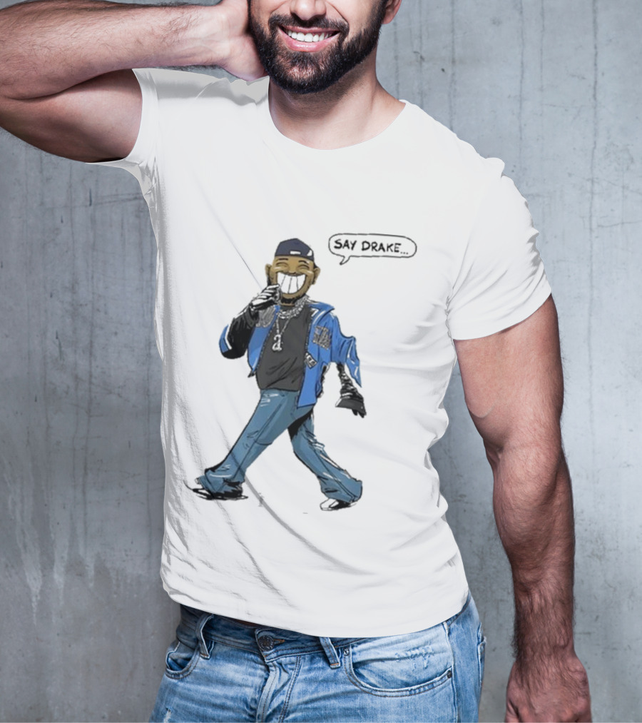 Kendrick Lamar Walking Cartoon With Baseball Cap And Blue Jacket T-Shirt