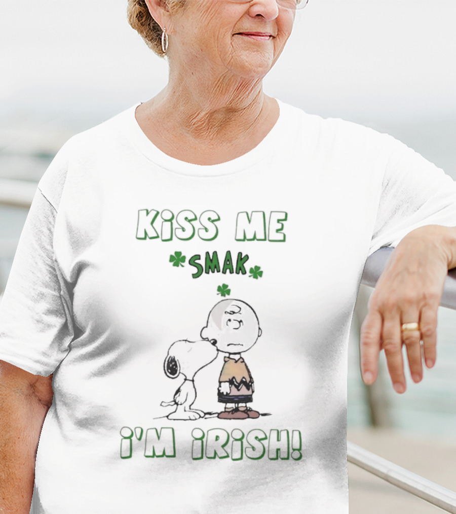Kiss Me Smak I'm Irish With Iconic Cartoon Characters And Shamrocks T-Shirt