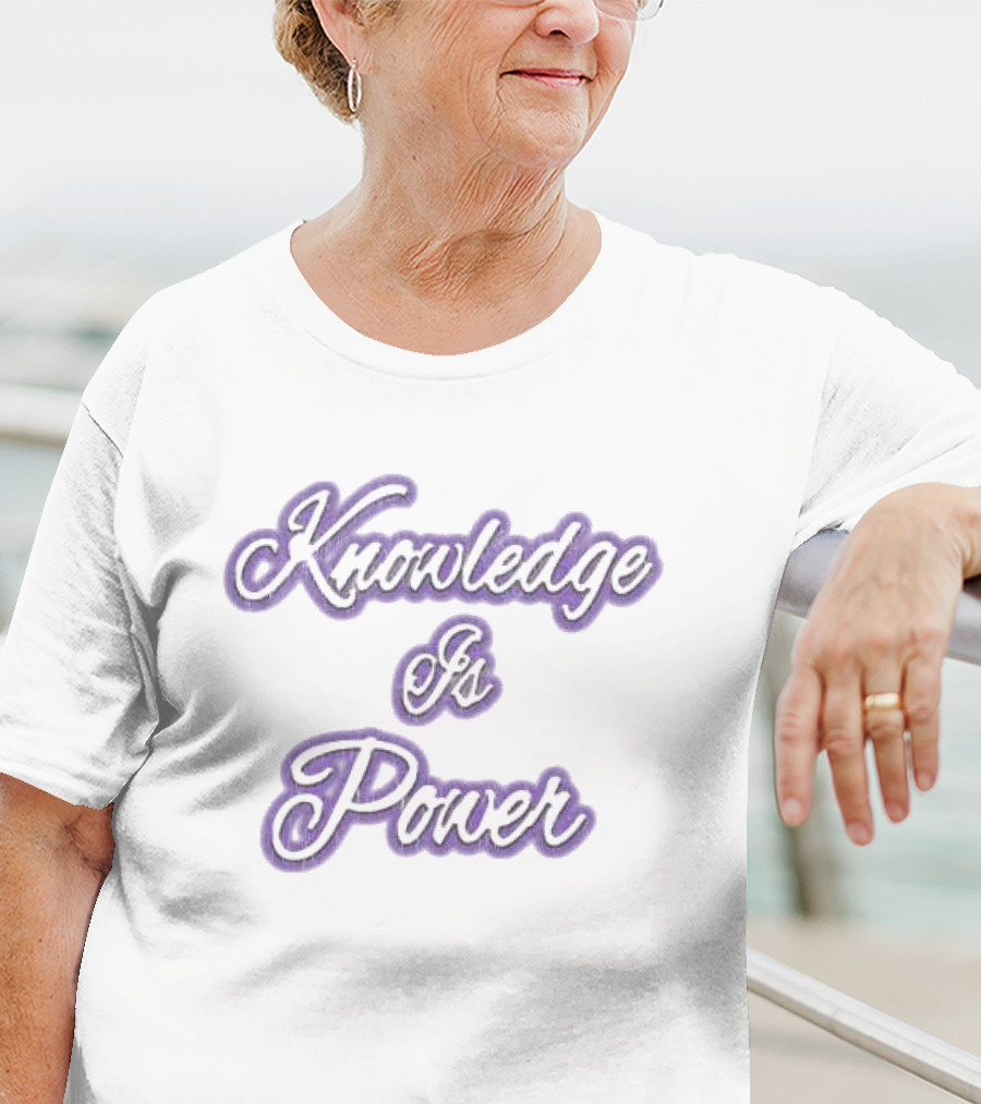Knowledge Is Power Vintage Ringer Purple Script Fashion T-Shirt