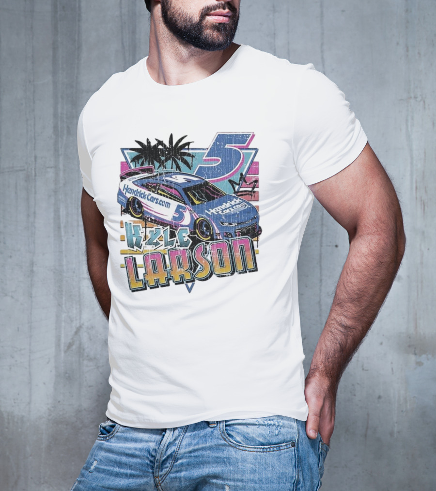 Kyle Larson Hendrickcars.com Racing Car Palm Trees Sunset Retro Style T-Shirt