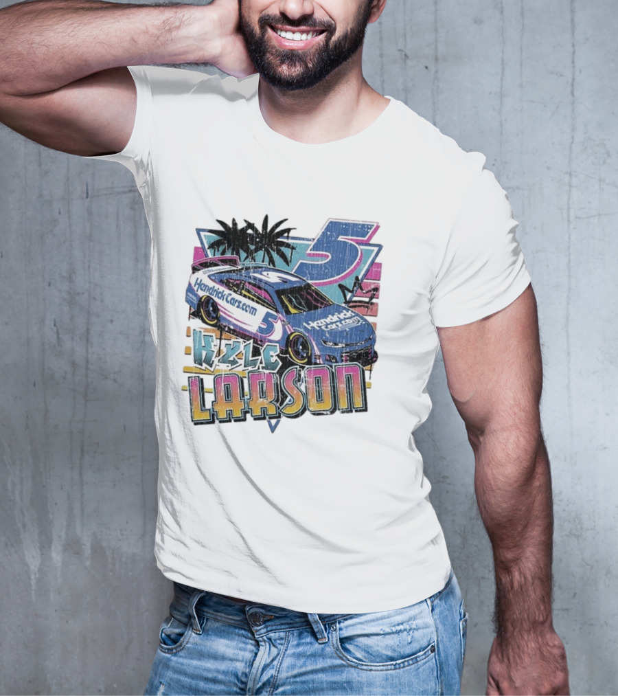 Kyle Larson Hendrickcars.com Racing Car Palm Trees Sunset Retro Style T-Shirt