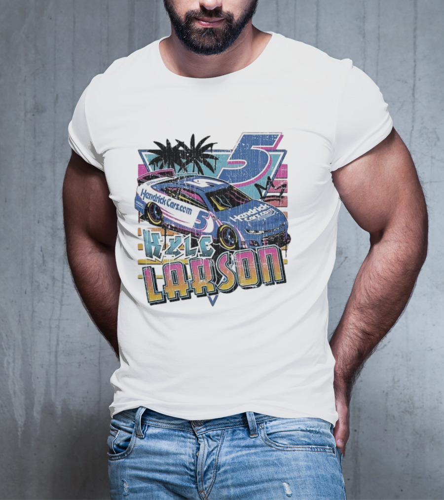 Kyle Larson Hendrickcars.com Racing Car Palm Trees Sunset Retro Style T-Shirt