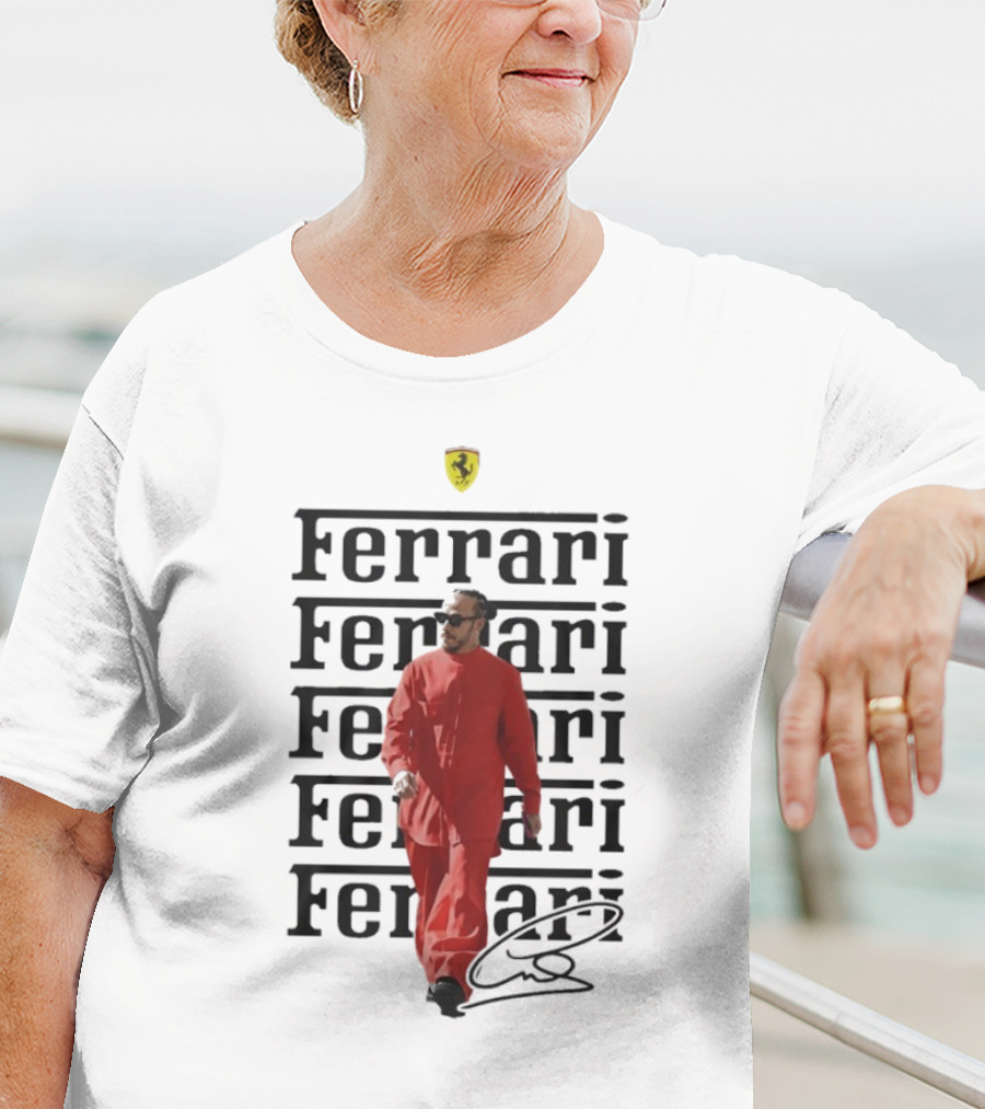 Ferrari 2025 Signature Lewis Hamilton Red Racing Suit T-Shirt