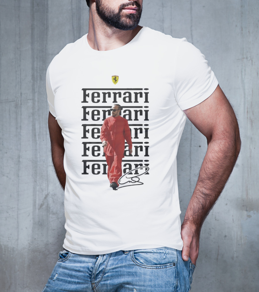 Ferrari 2025 Signature Lewis Hamilton Red Racing Suit T-Shirt