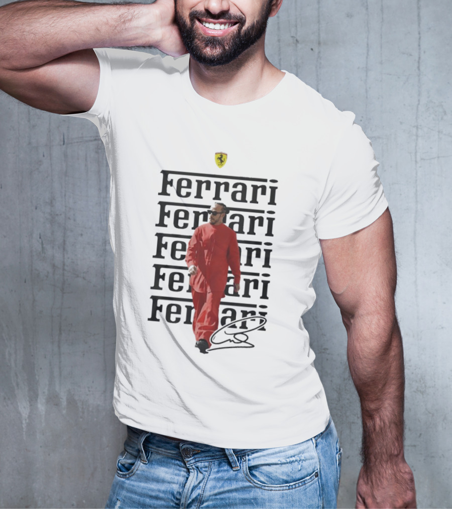 Ferrari 2025 Signature Lewis Hamilton Red Racing Suit T-Shirt