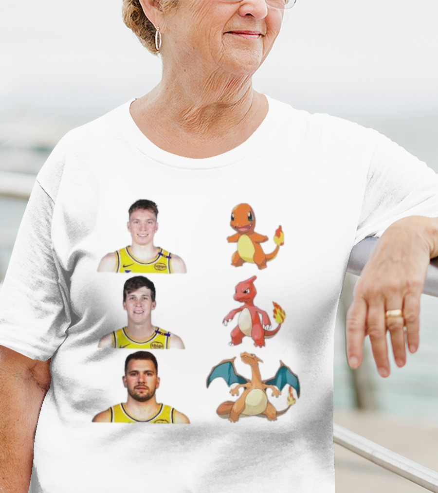 Lakers Evolution Dalton Knecht Charmander Austin Reaves Charmeleon Luka Doncic Charizard T-Shirt