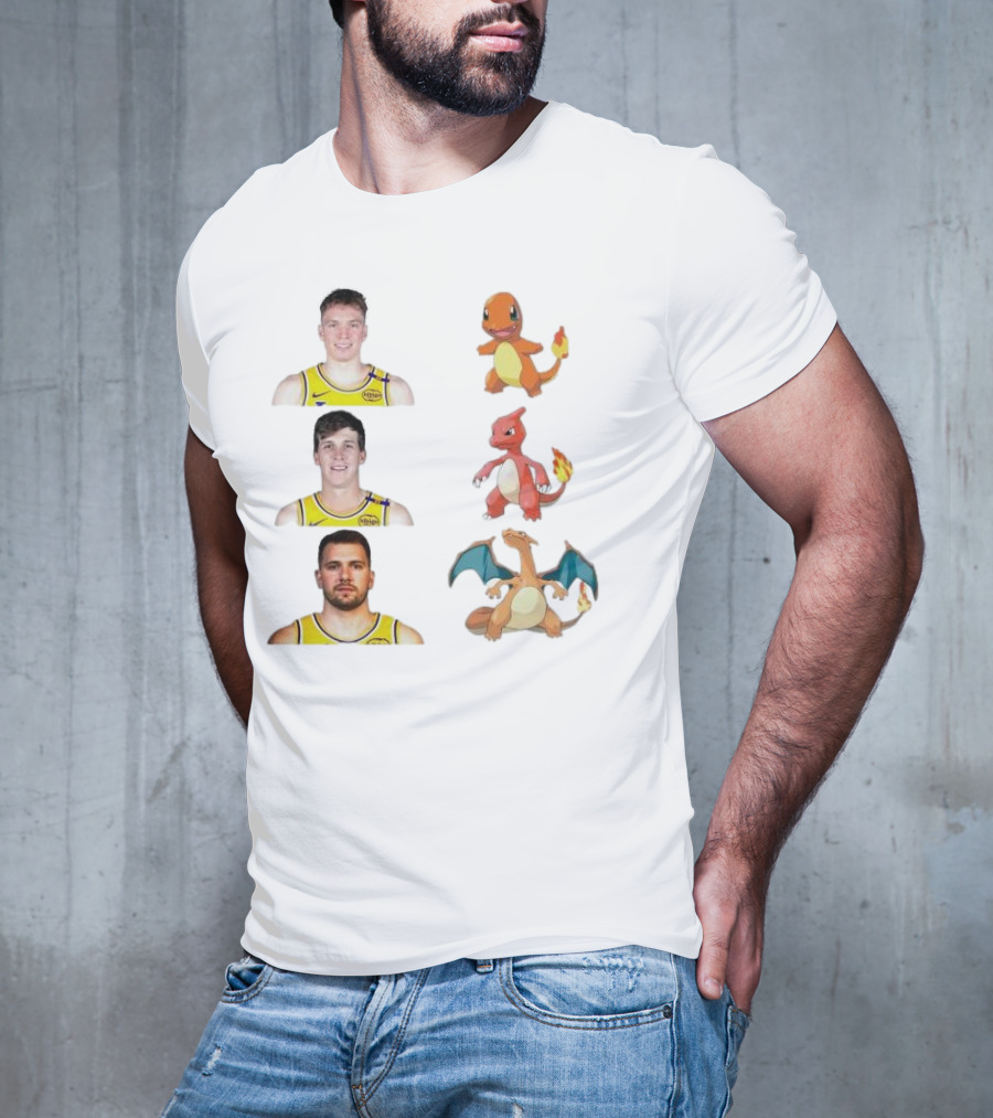 Lakers Evolution Dalton Knecht Charmander Austin Reaves Charmeleon Luka Doncic Charizard T-Shirt