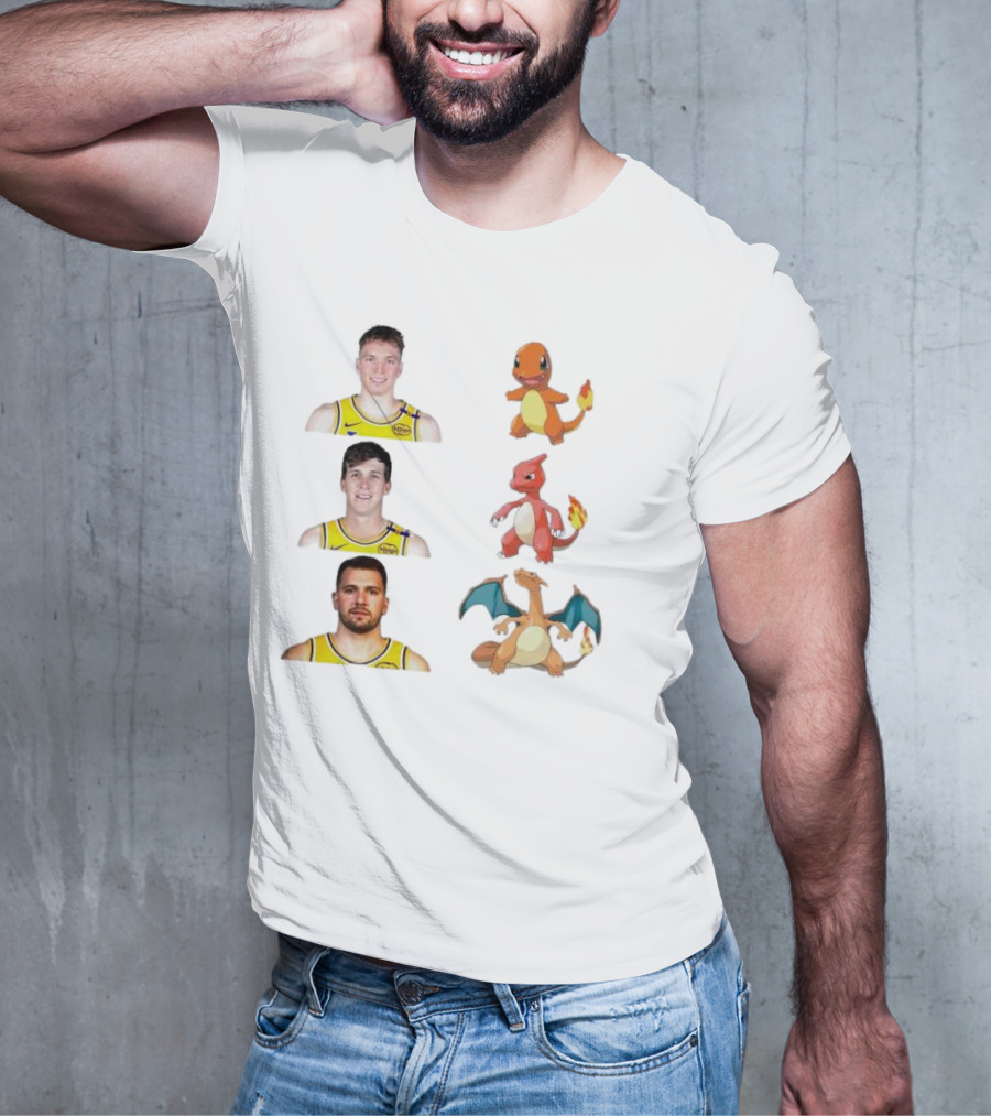 Lakers Evolution Dalton Knecht Charmander Austin Reaves Charmeleon Luka Doncic Charizard T-Shirt