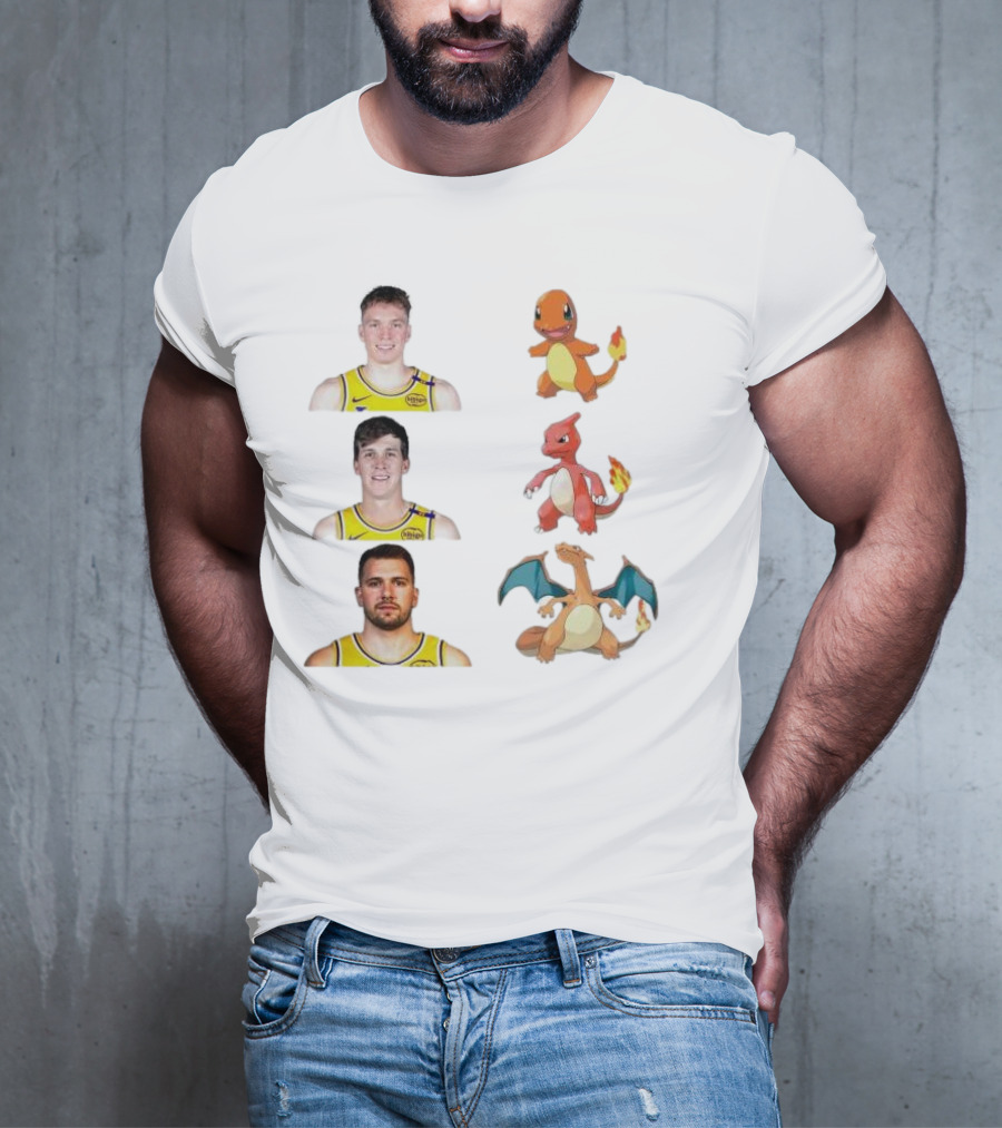 Lakers Evolution Dalton Knecht Charmander Austin Reaves Charmeleon Luka Doncic Charizard T-Shirt