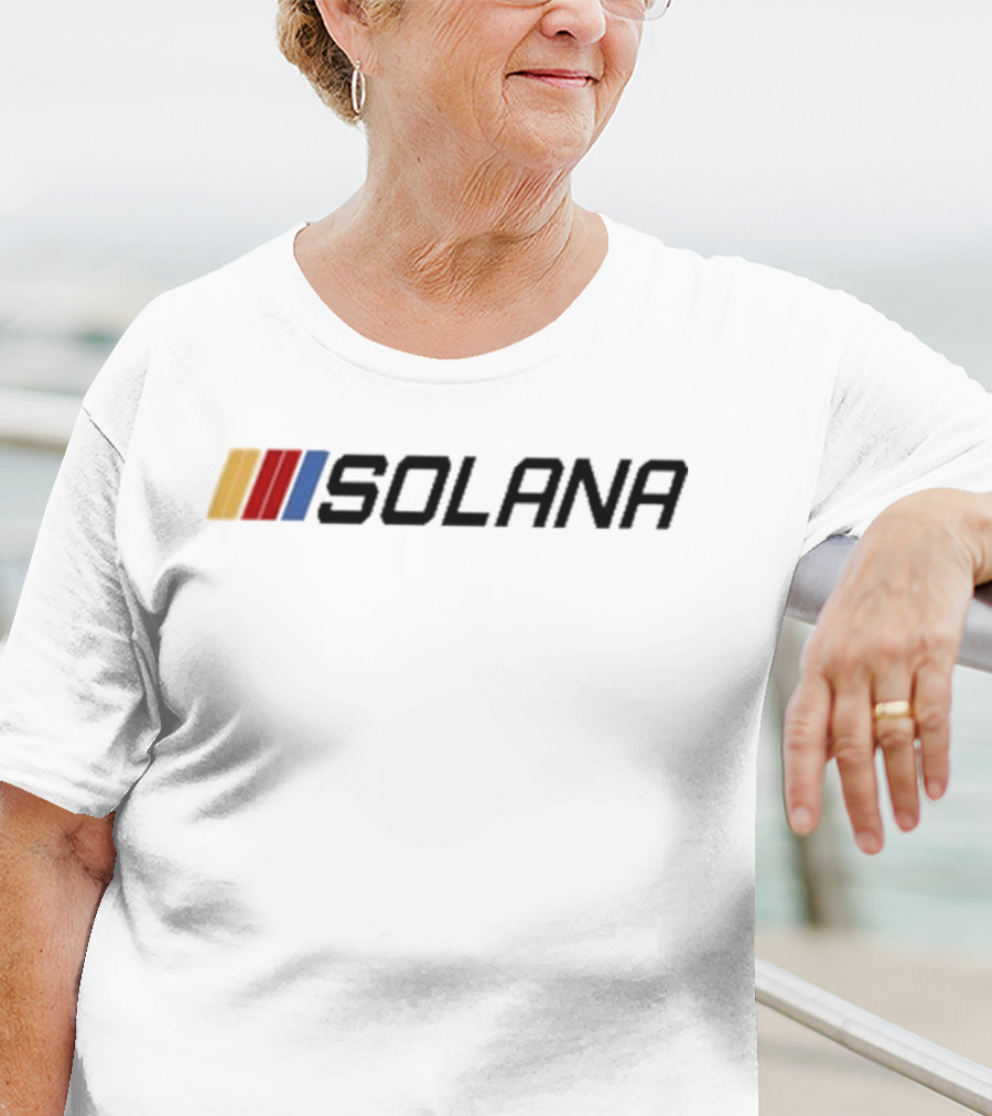 Jakey Wearing Solana Community Art Yellow Red Blue Bars T-Shirt