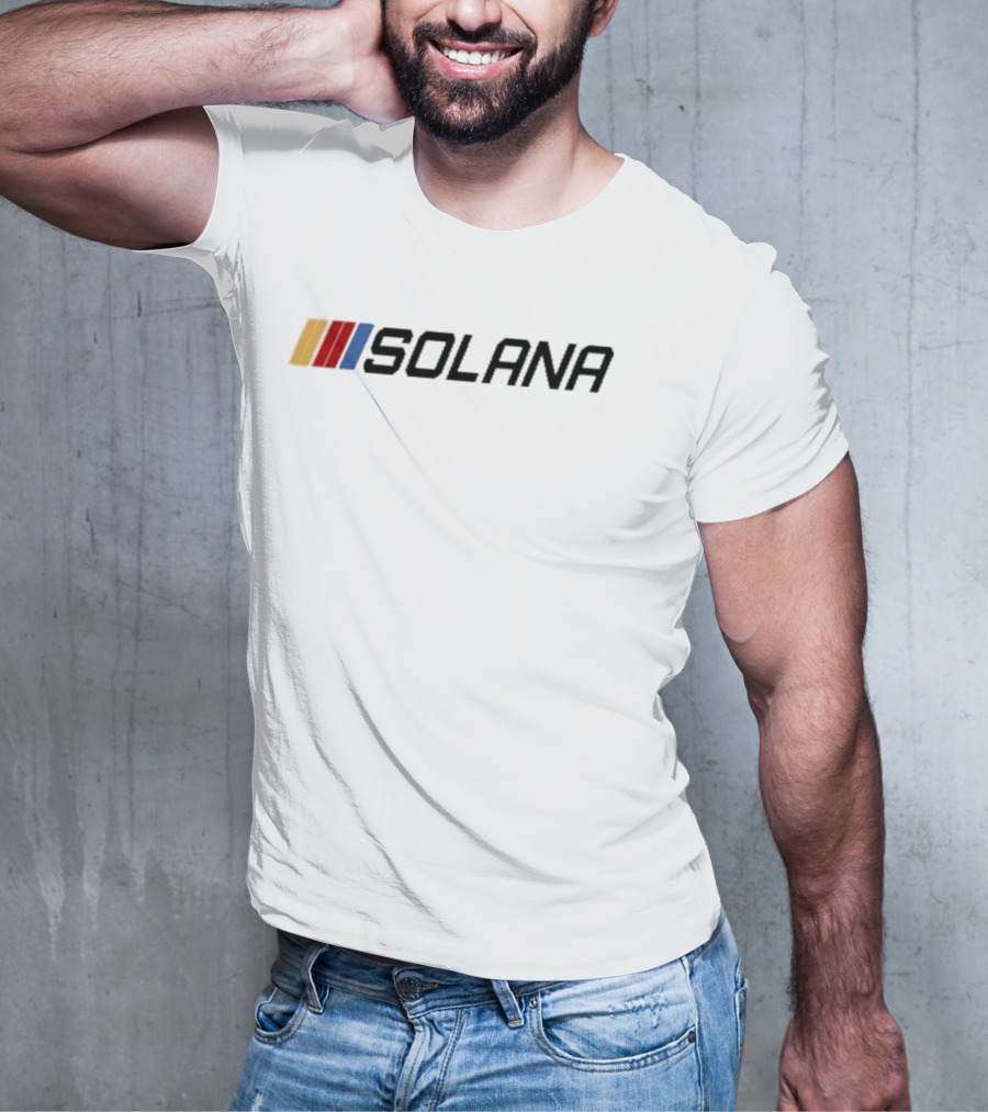 Jakey Wearing Solana Community Art Yellow Red Blue Bars T-Shirt