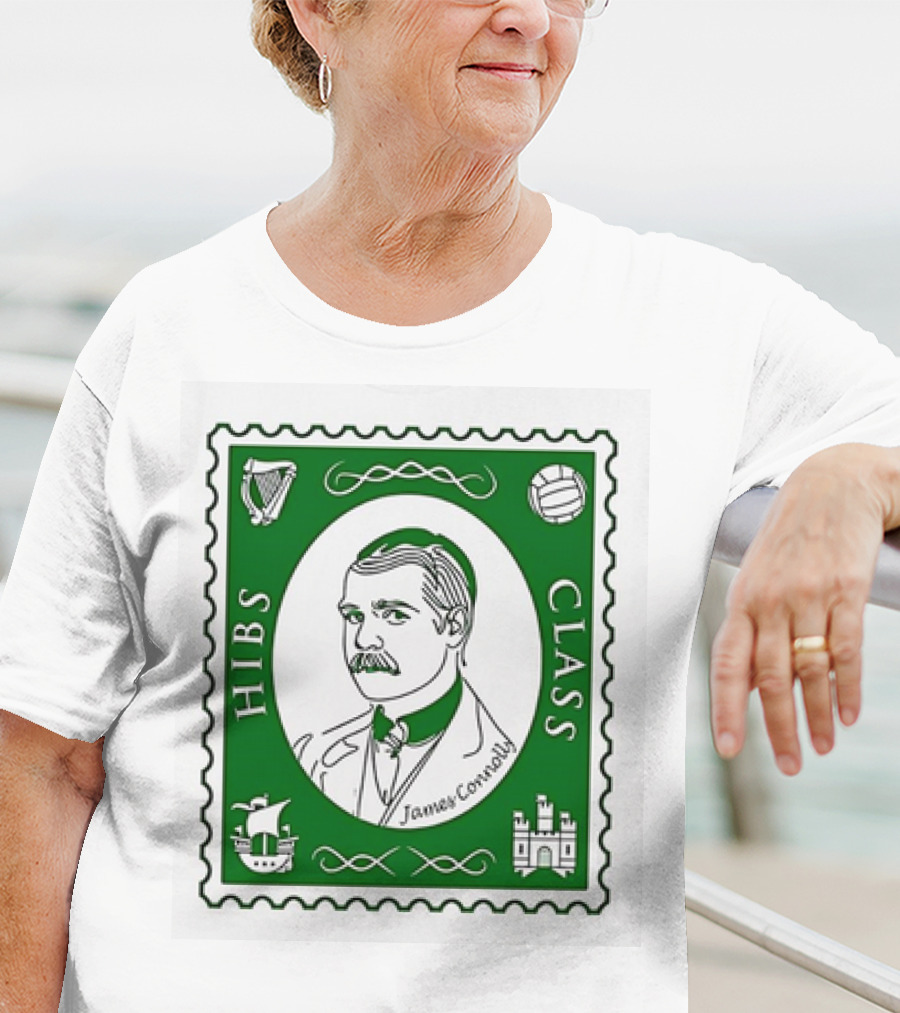 James Connolly Hibs Class Stamp With Harp, Ball, Ship, Castle Symbols T-Shirt