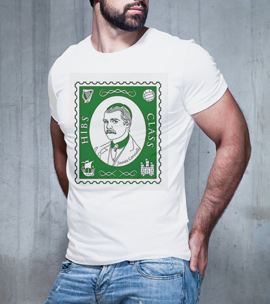 James Connolly Hibs Class Stamp With Harp, Ball, Ship, Castle Symbols T-Shirt