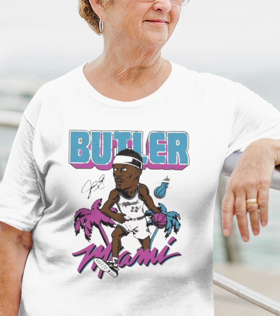Butler Miami Basketball Caricature With Palm Trees And Flaming Ball T-Shirt