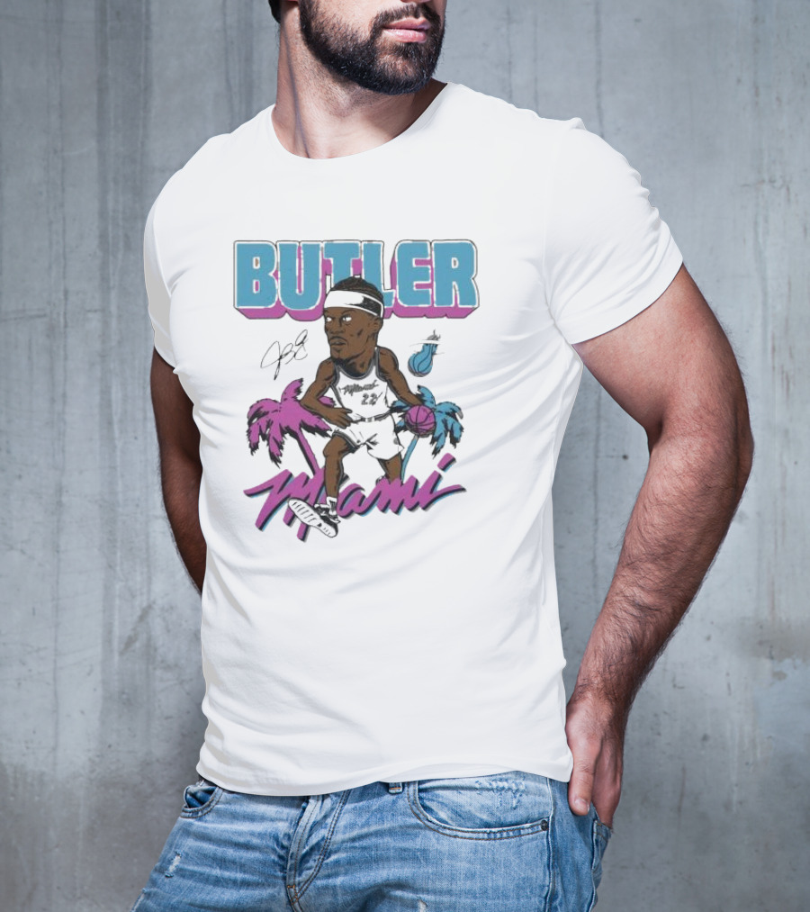 Butler Miami Basketball Caricature With Palm Trees And Flaming Ball T-Shirt