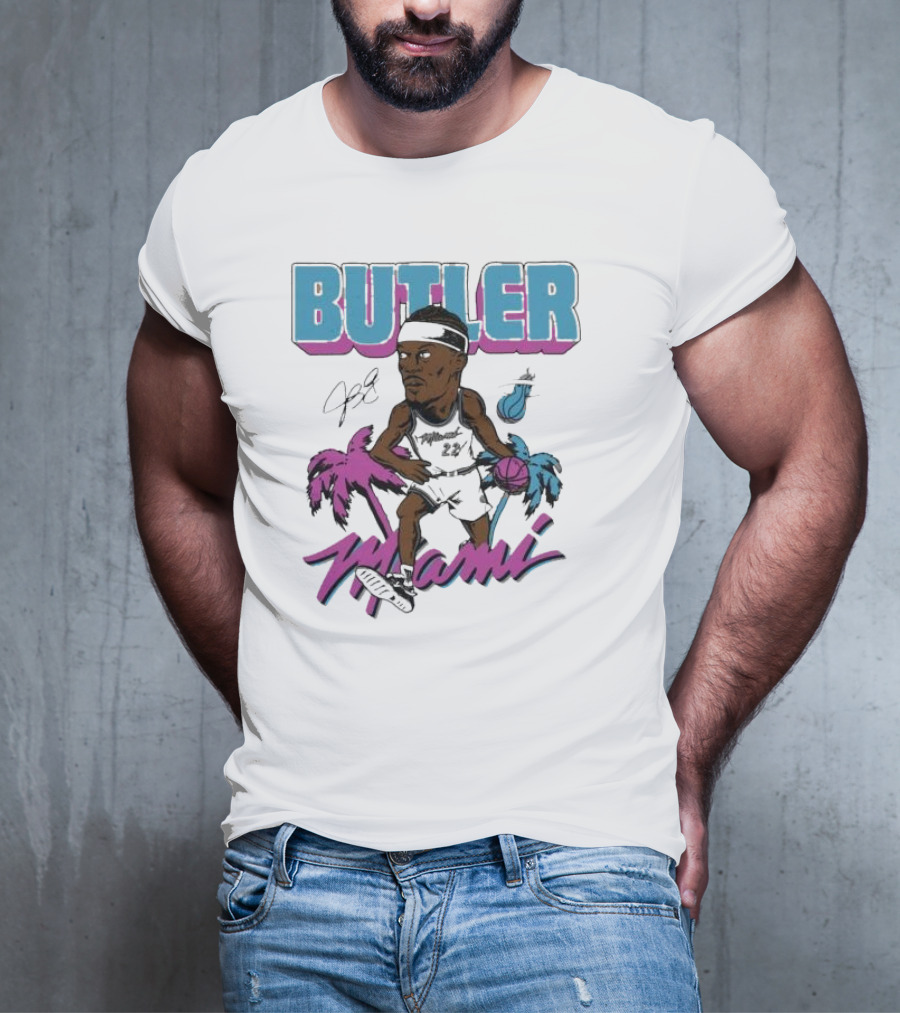 Butler Miami Basketball Caricature With Palm Trees And Flaming Ball T-Shirt