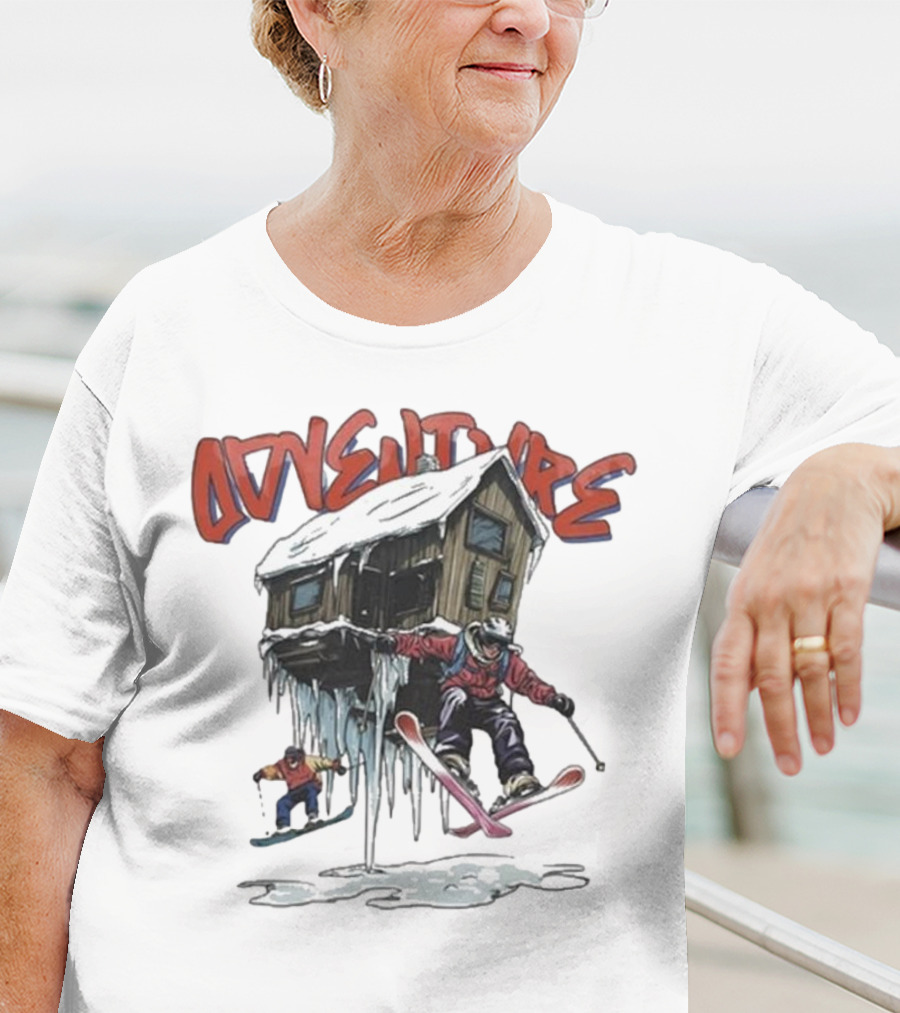 Adventure Jimmy's One Last Run Skiing Cabin Snowboarding T-Shirt
