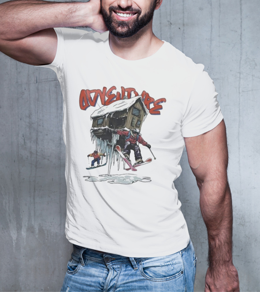 Adventure Jimmy's One Last Run Skiing Cabin Snowboarding T-Shirt