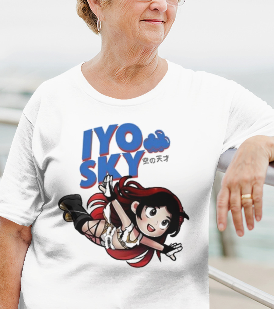 Iyo Sky Anime Character With Red And Black Hair Floating In The Clouds T-Shirt