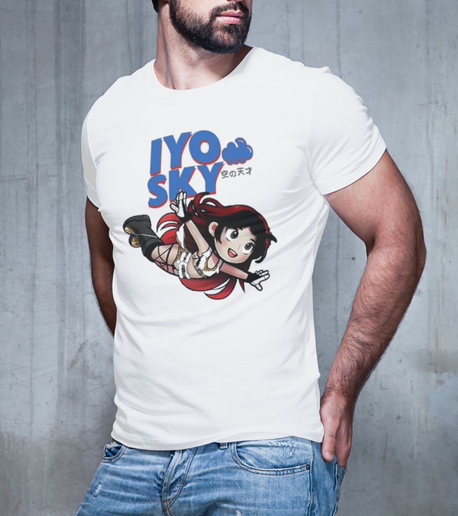 Iyo Sky Anime Character With Red And Black Hair Floating In The Clouds T-Shirt