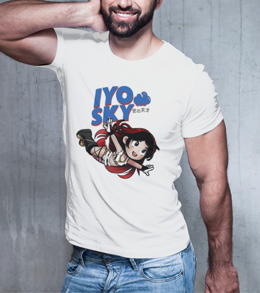 Iyo Sky Anime Character With Red And Black Hair Floating In The Clouds T-Shirt