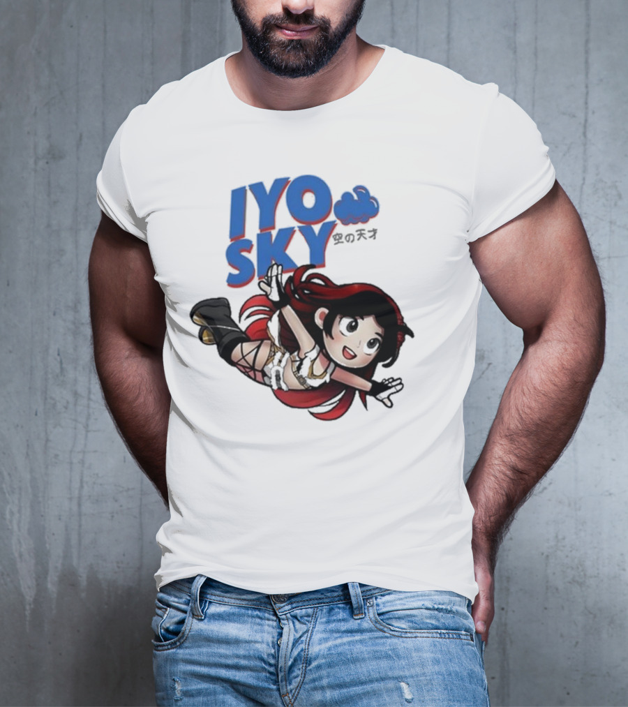 Iyo Sky Anime Character With Red And Black Hair Floating In The Clouds T-Shirt