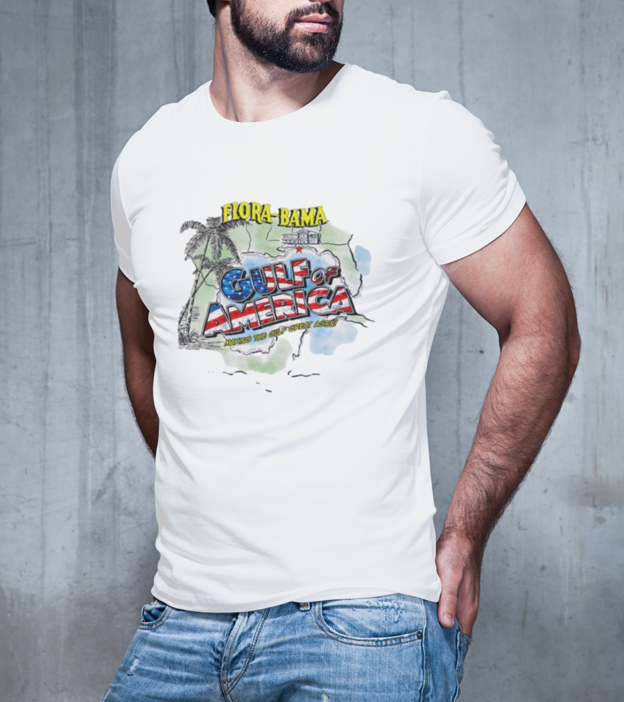 Flora-Bama Gulf Of America Making The Gulf Great Again 2025 Palm Tree Map T-Shirt