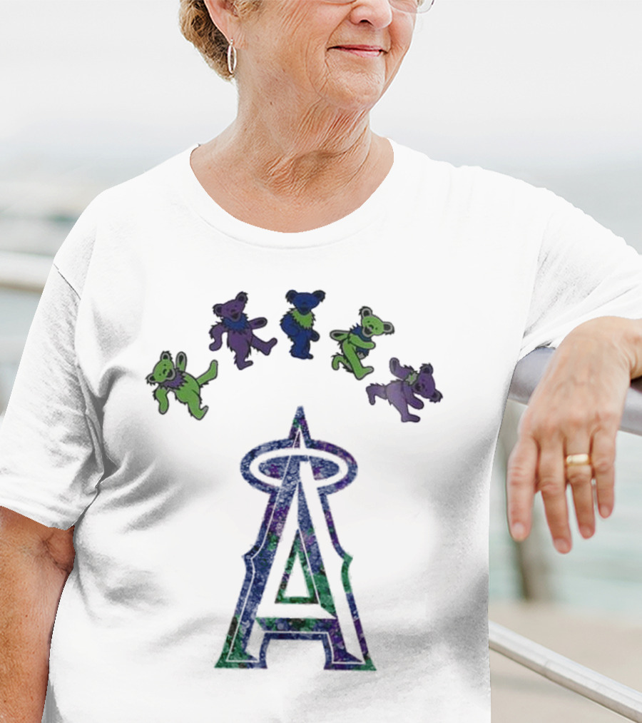 Los Angeles Angels Grateful Dead Night 2025 Dancing Bears And Halo Symbol T-Shirt