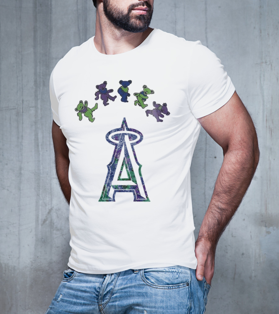 Los Angeles Angels Grateful Dead Night 2025 Dancing Bears And Halo Symbol T-Shirt