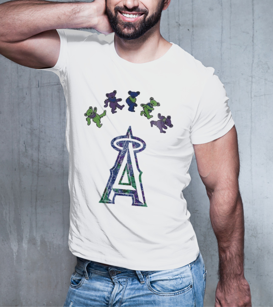 Los Angeles Angels Grateful Dead Night 2025 Dancing Bears And Halo Symbol T-Shirt