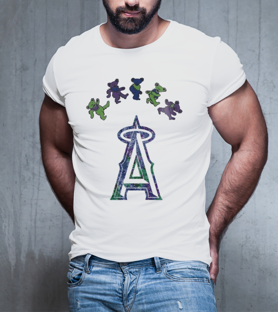 Los Angeles Angels Grateful Dead Night 2025 Dancing Bears And Halo Symbol T-Shirt