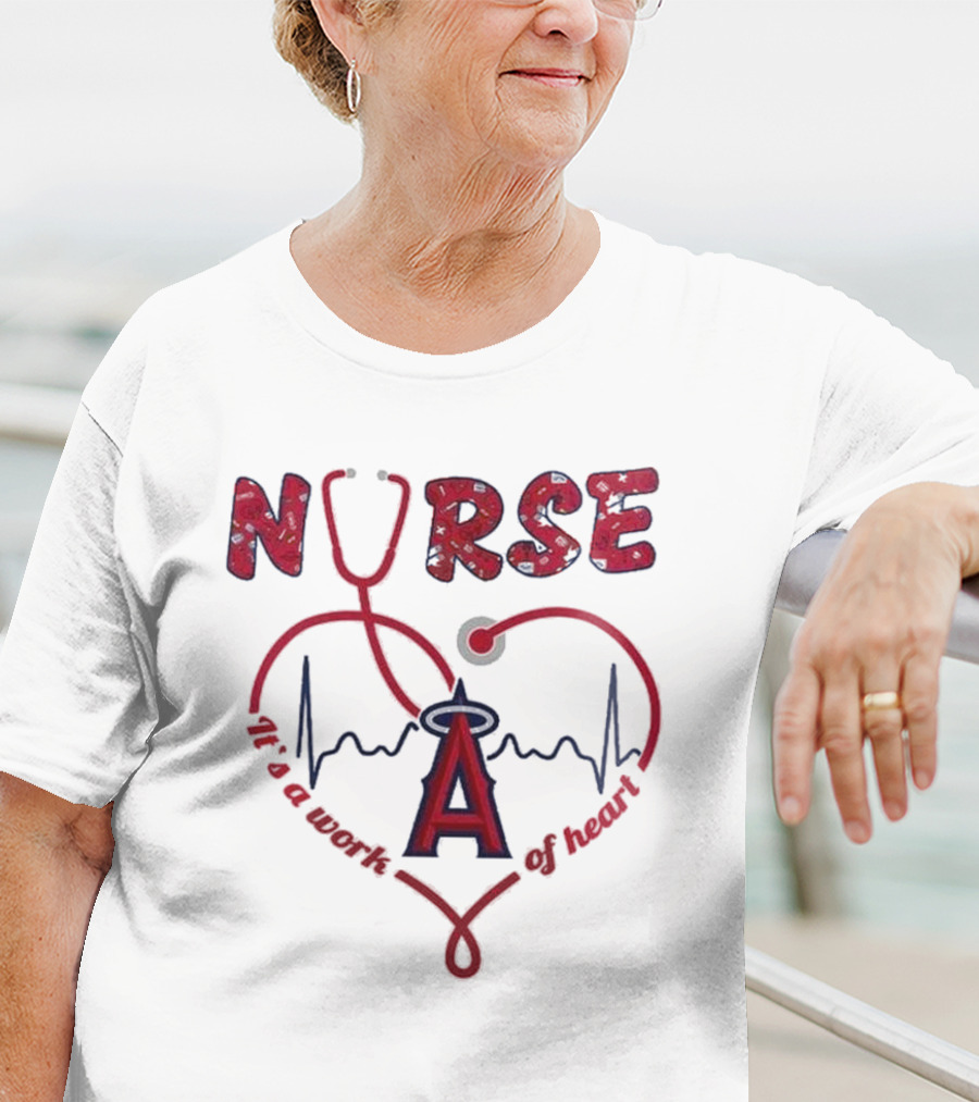 Los Angeles Angels Nurse Heartbeat Stethoscope 2025 Appreciation Night Baseball T-Shirt