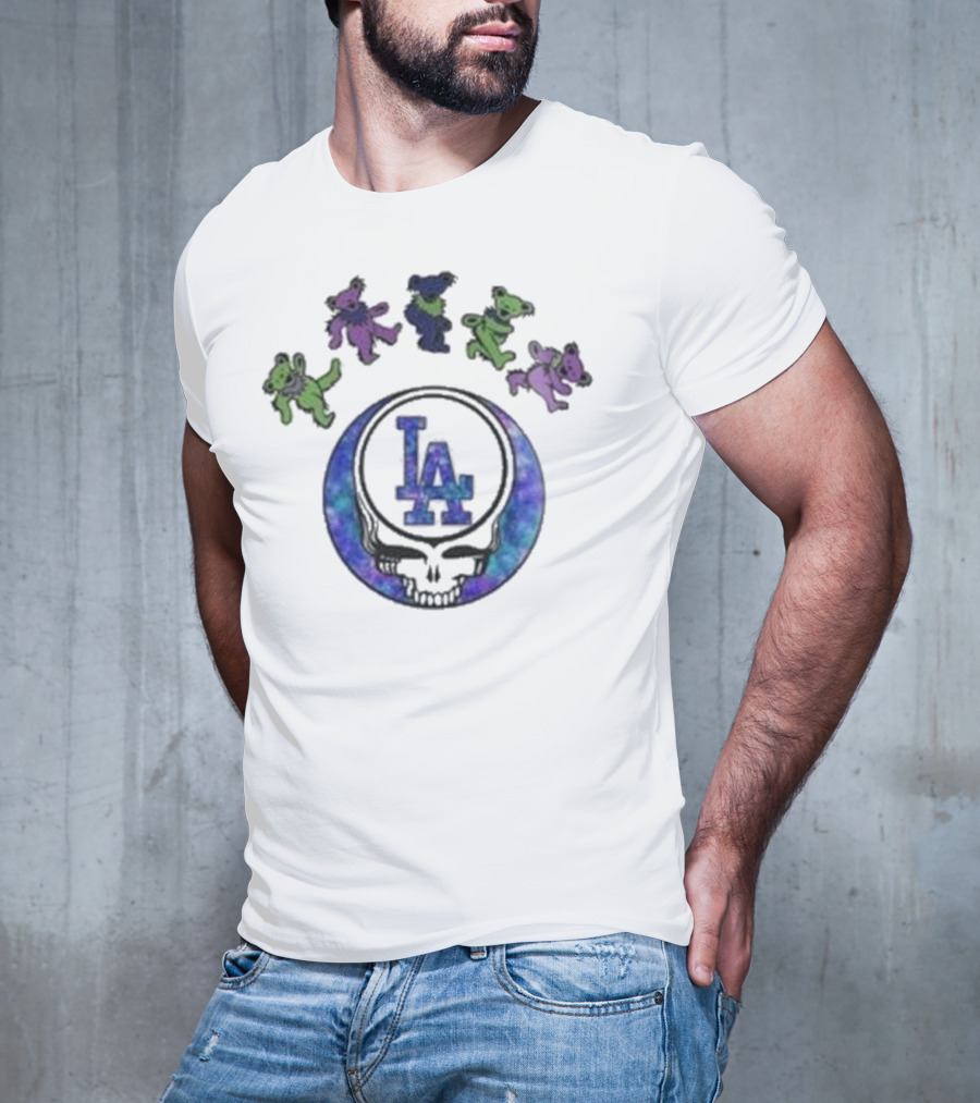 Los Angeles Dodgers 2025 Grateful Dead Skull Bears Night Baseball T-Shirt