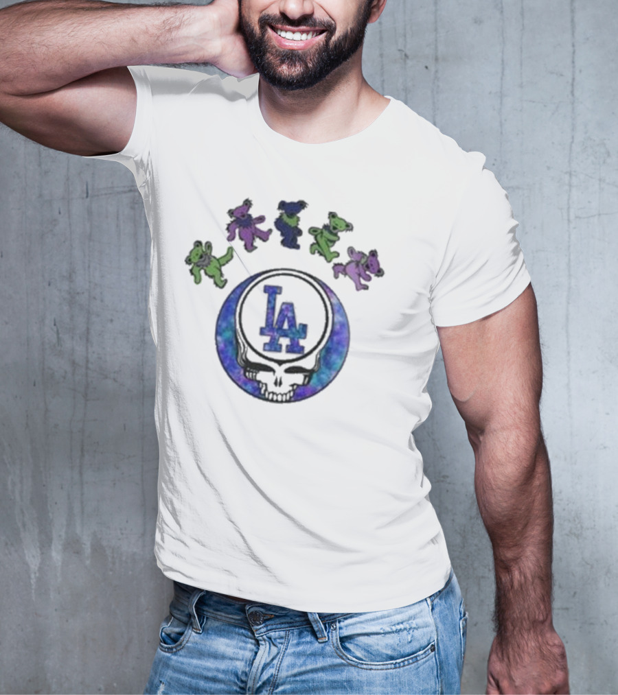 Los Angeles Dodgers 2025 Grateful Dead Skull Bears Night Baseball T-Shirt