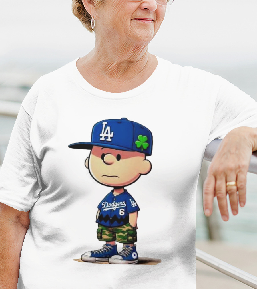 Los Angeles Dodgers Charlie Brown St. Patrick's Day LA Hat Clover Dodgers 6 Jersey T-Shirt