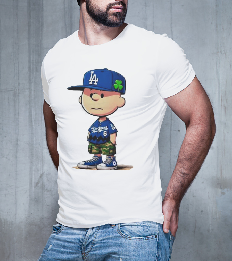 Los Angeles Dodgers Charlie Brown St. Patrick's Day LA Hat Clover Dodgers 6 Jersey T-Shirt