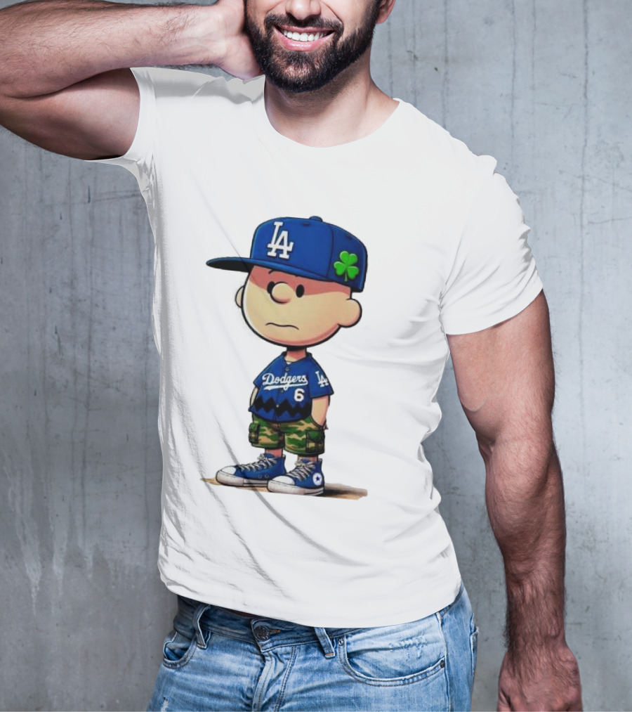 Los Angeles Dodgers Charlie Brown St. Patrick's Day LA Hat Clover Dodgers 6 Jersey T-Shirt