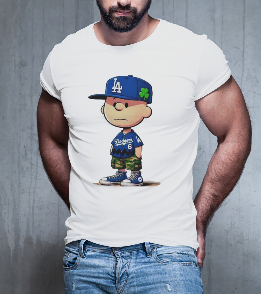 Los Angeles Dodgers Charlie Brown St. Patrick's Day LA Hat Clover Dodgers 6 Jersey T-Shirt