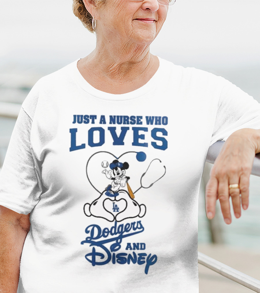 Just A Nurse Who Loves Dodgers And Disney Mickey Mouse Baseball T-Shirt