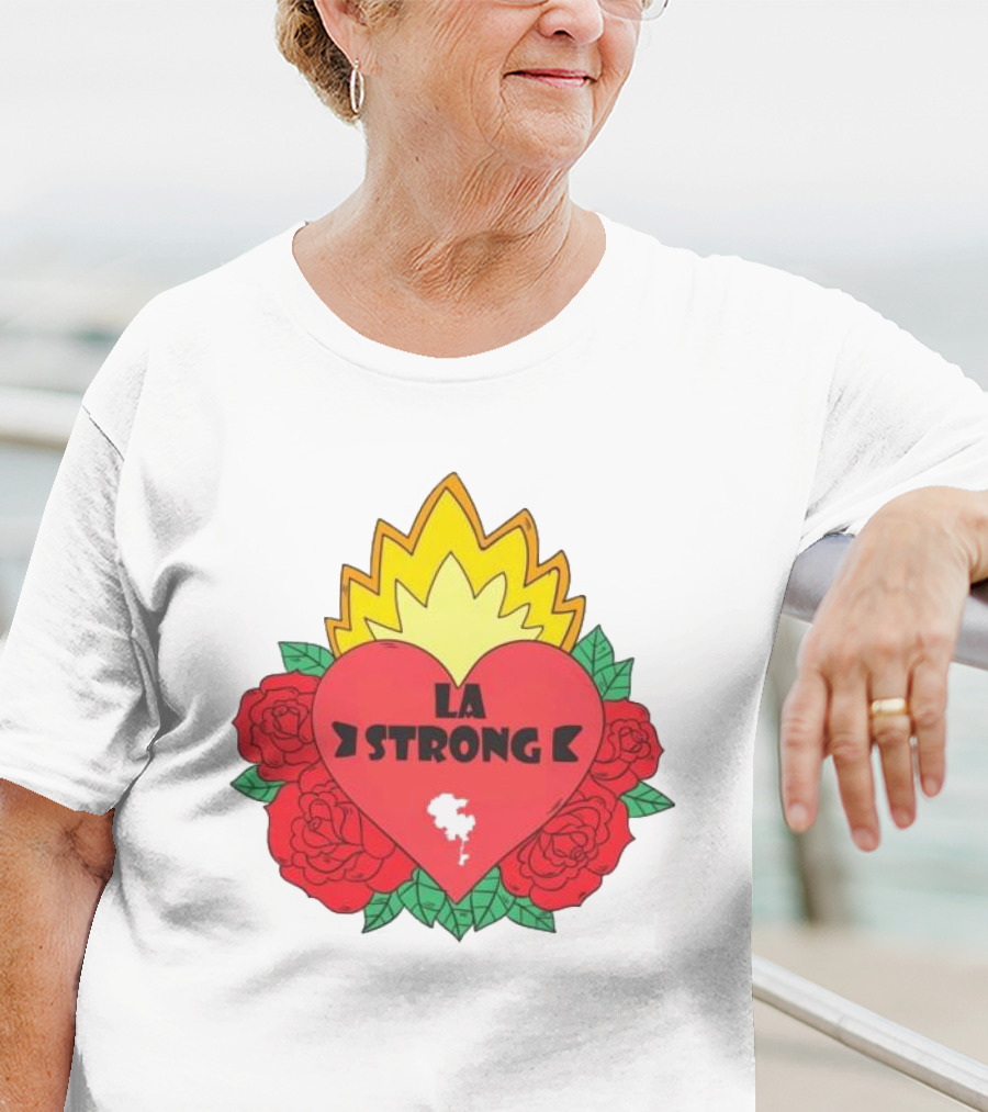 LA Strong Heart With Roses And Flames T-Shirt